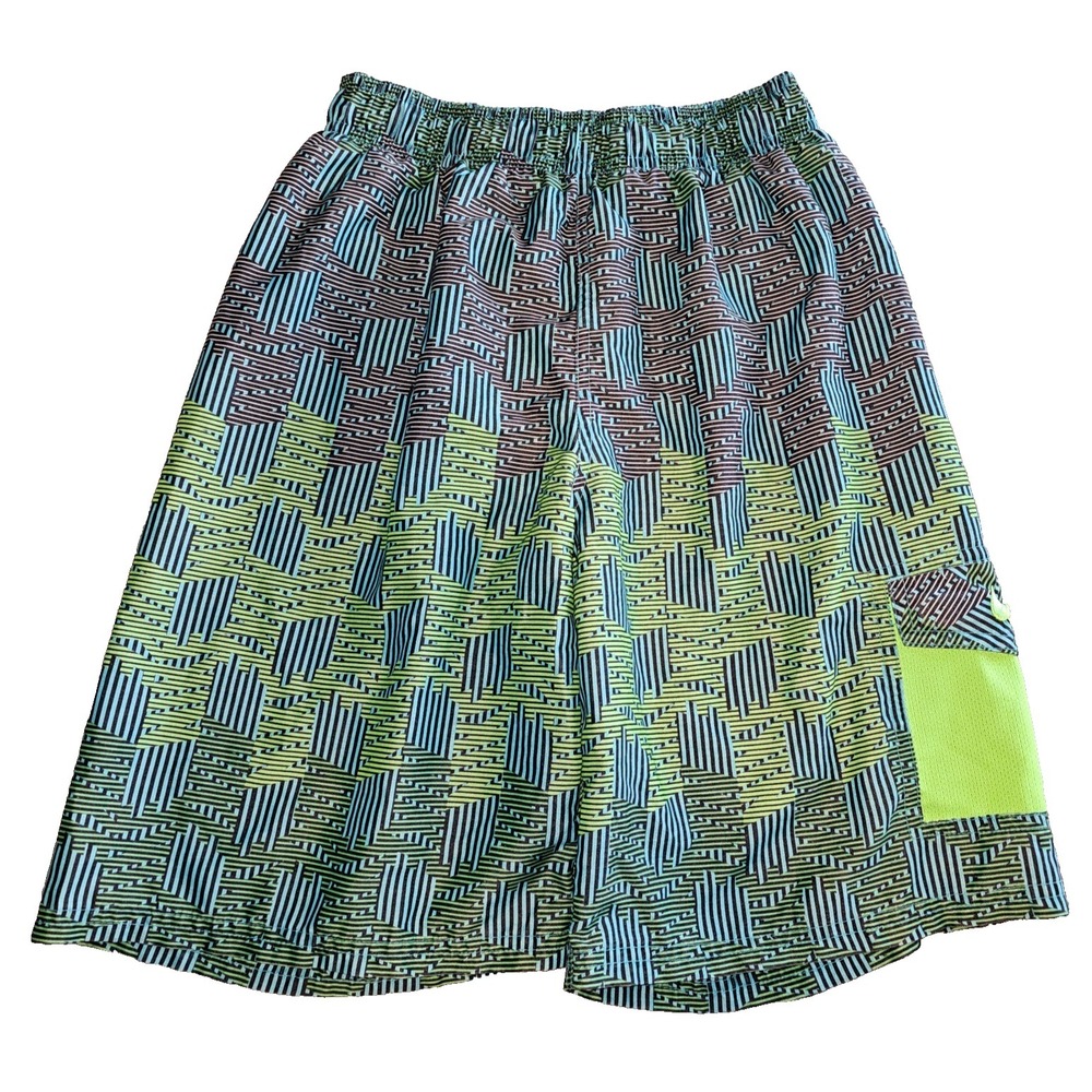 Nike Swim Shorts Trunks Boys L Neon Green Print Pockets EUC